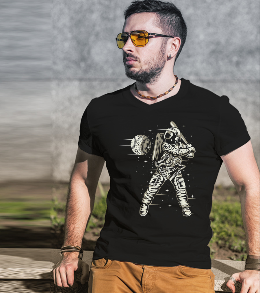Astronaut Hitting Moon Baseball In Space T-Shirt
