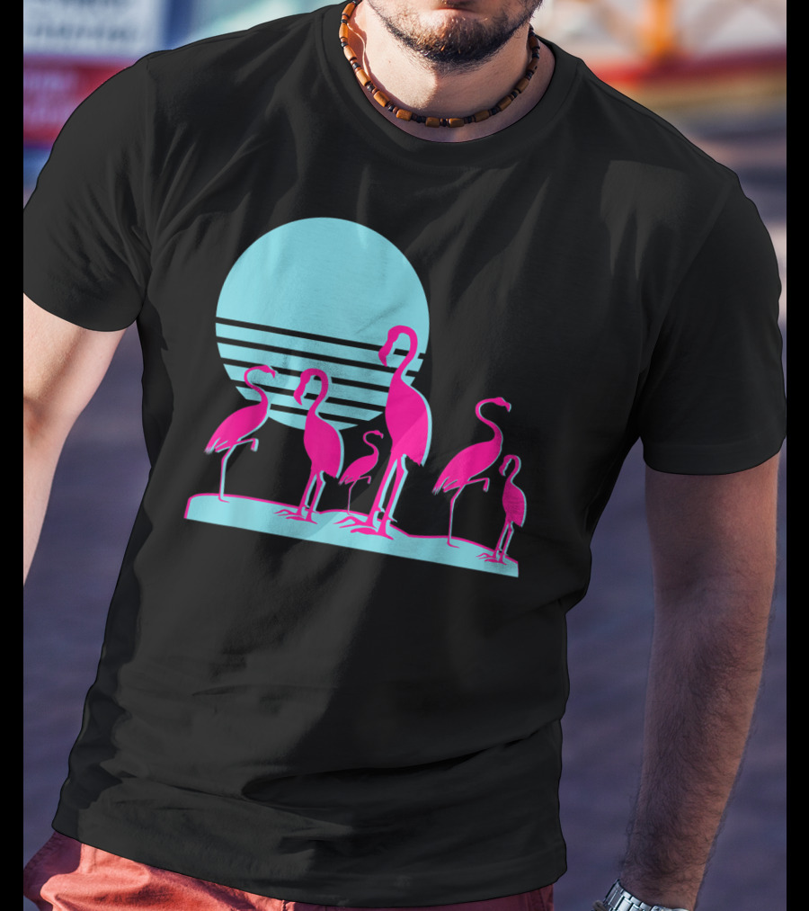 Flamingos Aesthetic Vaporwave 1980s Sunset Sundown Retro Synthwave T-Shirt
