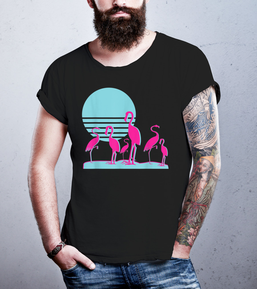Flamingos Aesthetic Vaporwave 1980s Sunset Sundown Retro Synthwave T-Shirt