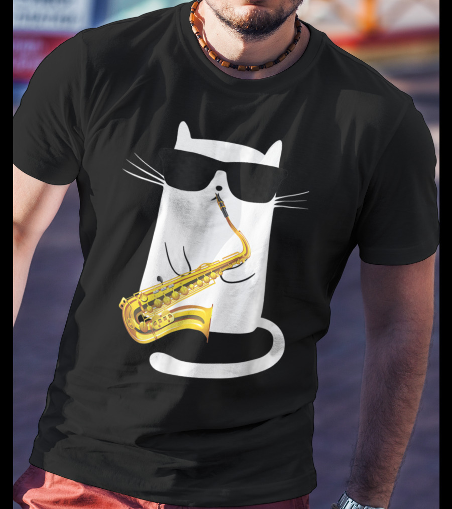 Funny Cat Playing Saxophone With Sunglasses T-Shirt