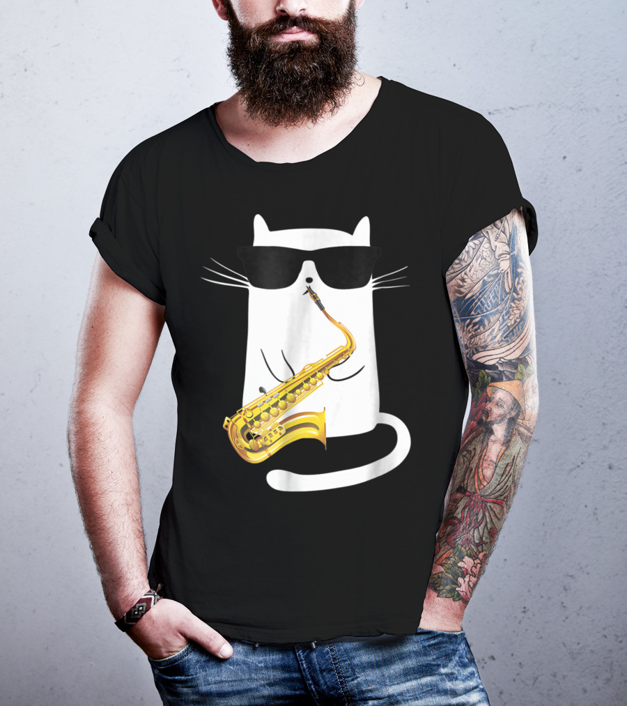 Funny Cat Playing Saxophone With Sunglasses T-Shirt
