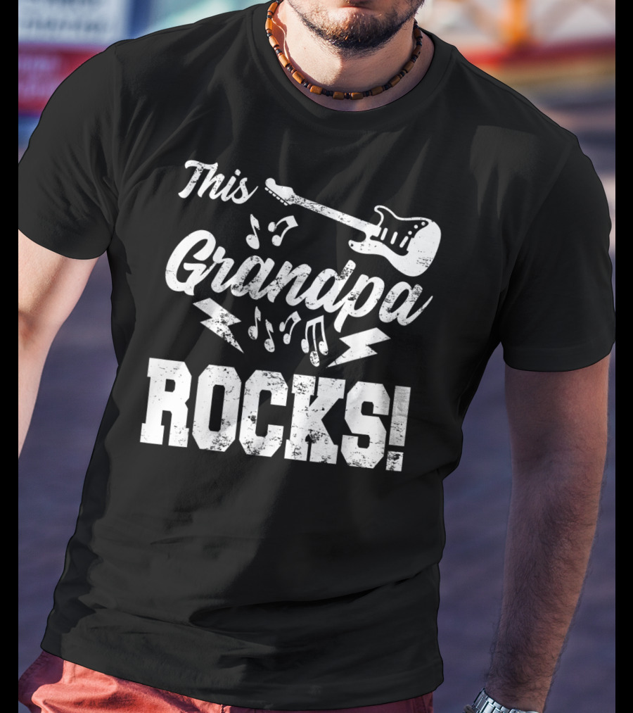 This Grandpa Rocks Guitar Rock N Roll Musical Notes Fun T-Shirt