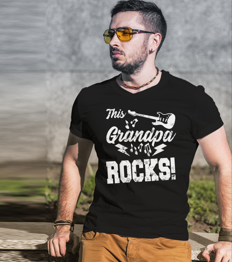This Grandpa Rocks Guitar Rock N Roll Musical Notes Fun T-Shirt