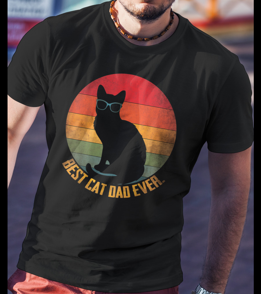 Vintage Sunset Best Cat Dad Ever Silhouette With Sunglasses T-Shirt