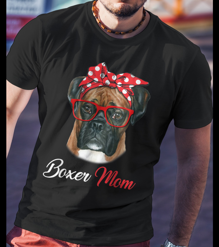 Boxer Mom Red Headband Glasses Dog T-Shirt