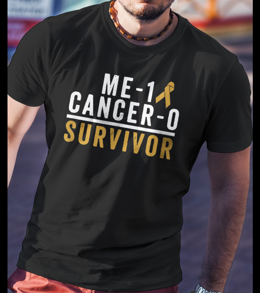 Me-1 Cancer-0 Survivor Gold Ribbon Awareness T-Shirt