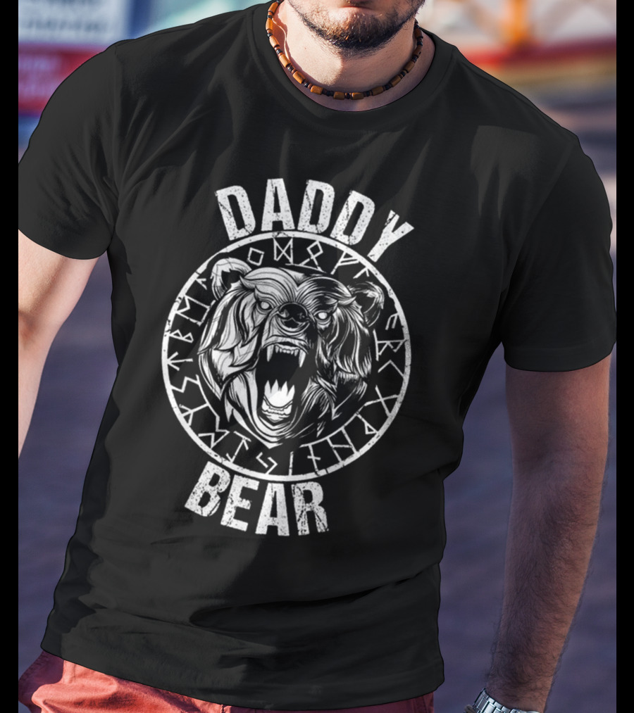 Daddy Bear Viking Runes Ferocious Roaring Bear T-Shirt