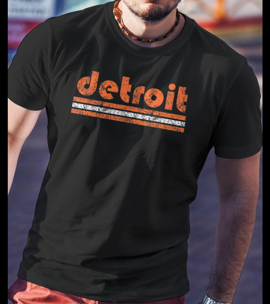 Detroit Vintage Weathered Orange Stripes T-Shirt
