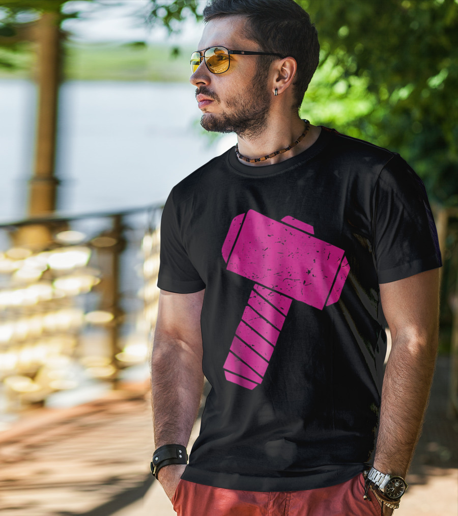 Distressed Magenta Mjolnir Thor's Hammer Odin Mythology T-Shirt