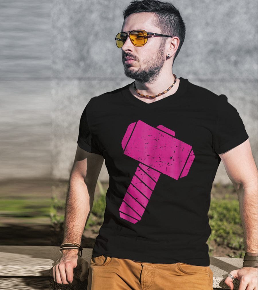 Distressed Magenta Mjolnir Thor's Hammer Odin Mythology T-Shirt