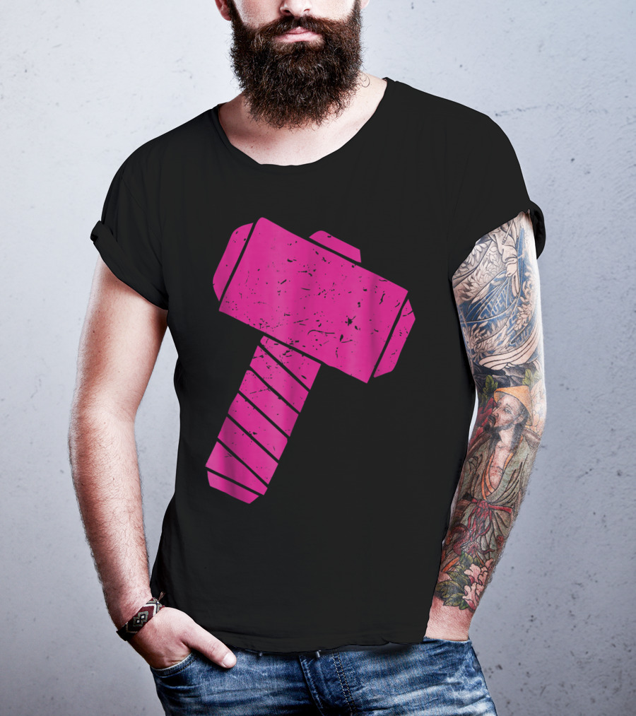 Distressed Magenta Mjolnir Thor's Hammer Odin Mythology T-Shirt