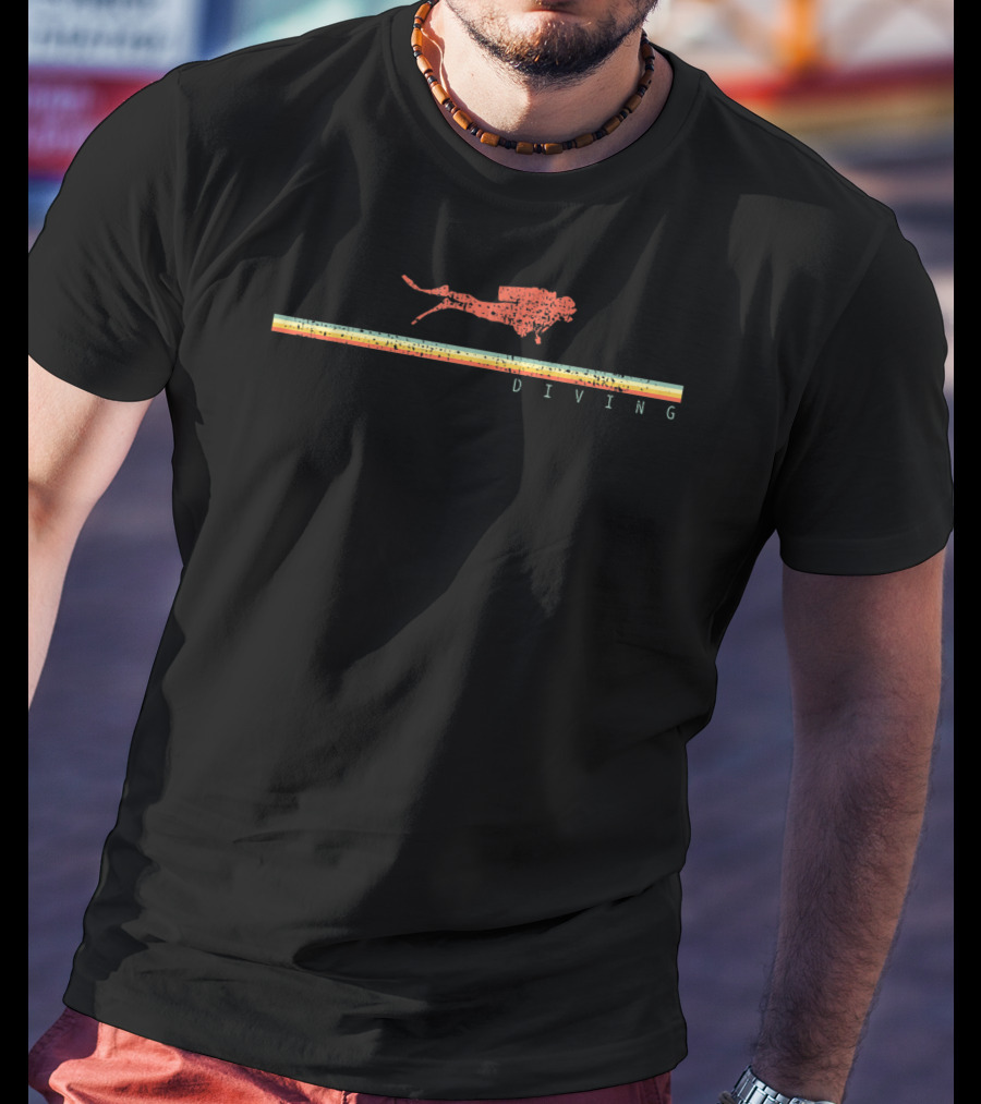 Diving Scuba Diver Ocean Swim Retro Vintage Stripe T-Shirt