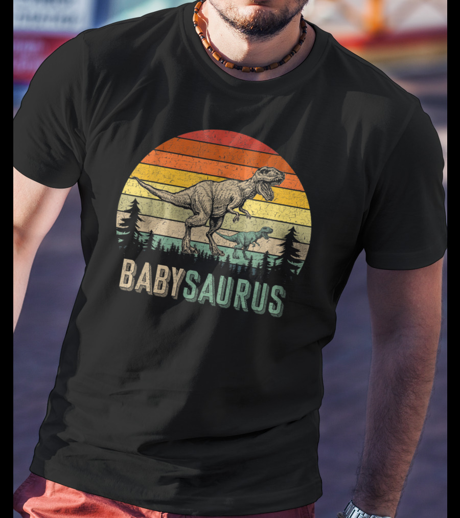Babysaurus Dinosaurs Vintage Father's Retro Sunset T-Rex Family T-Shirt