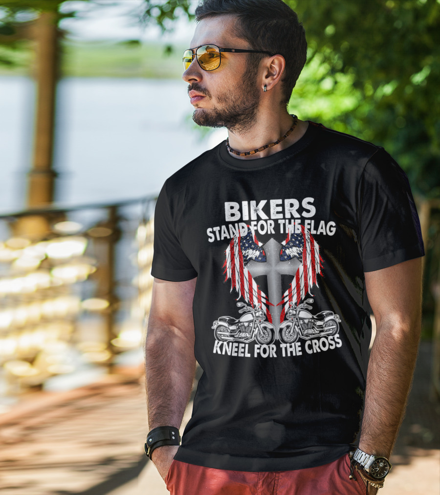 Bikers Stand For The Flag Kneel For The Cross Patriotic Memorial Day T-Shirt