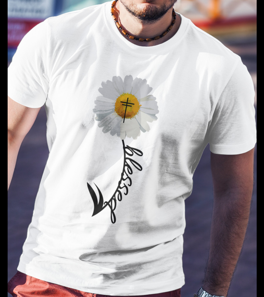 Blessed Cross Christian Religious Daisy Trendy T-Shirt