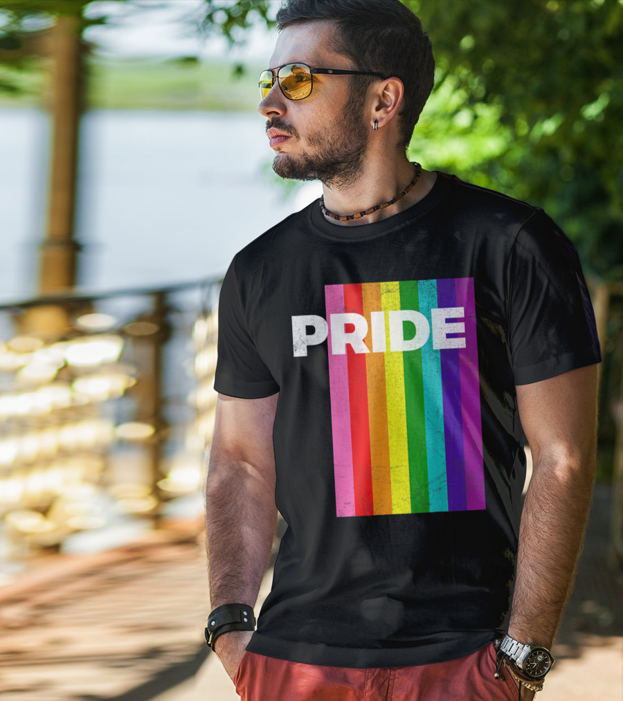 PRIDE Distressed Rainbow Stripes T-Shirt