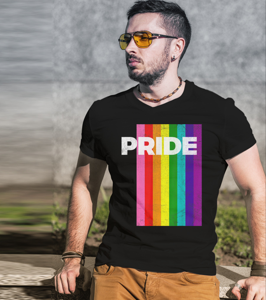 PRIDE Distressed Rainbow Stripes T-Shirt