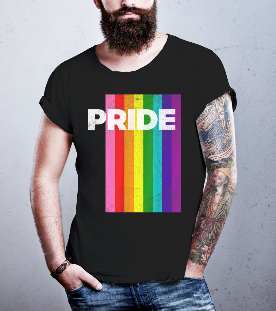 PRIDE Distressed Rainbow Stripes T-Shirt