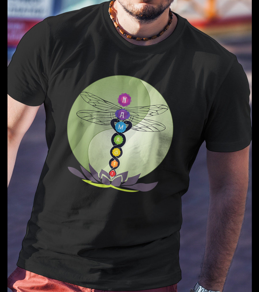 Namaste Chakra Dragonfly With Lotus And Yin Yang T-Shirt