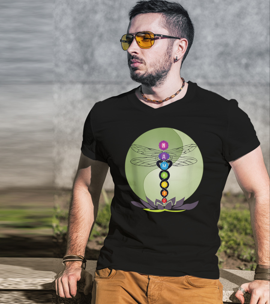Namaste Chakra Dragonfly With Lotus And Yin Yang T-Shirt