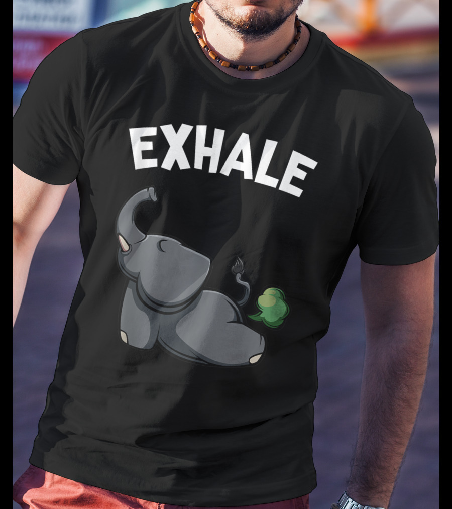 Exhale Funny Cute Farting Elephant Yoga Namaste Workout T-Shirt