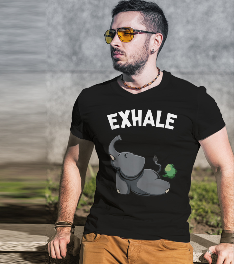 Exhale Funny Cute Farting Elephant Yoga Namaste Workout T-Shirt