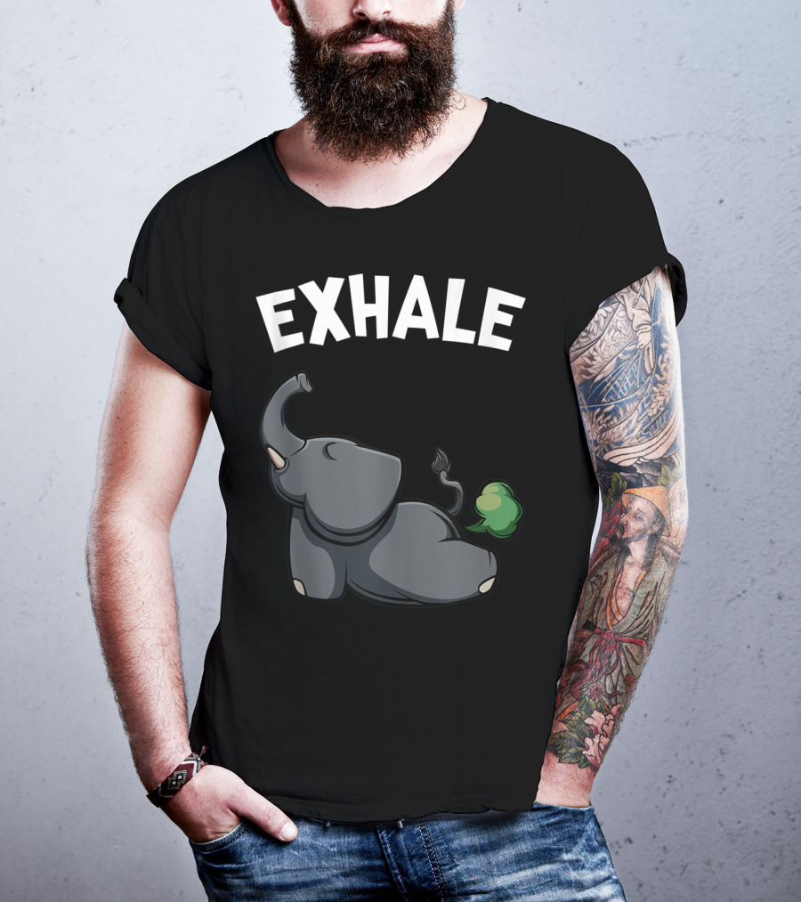 Exhale Funny Cute Farting Elephant Yoga Namaste Workout T-Shirt