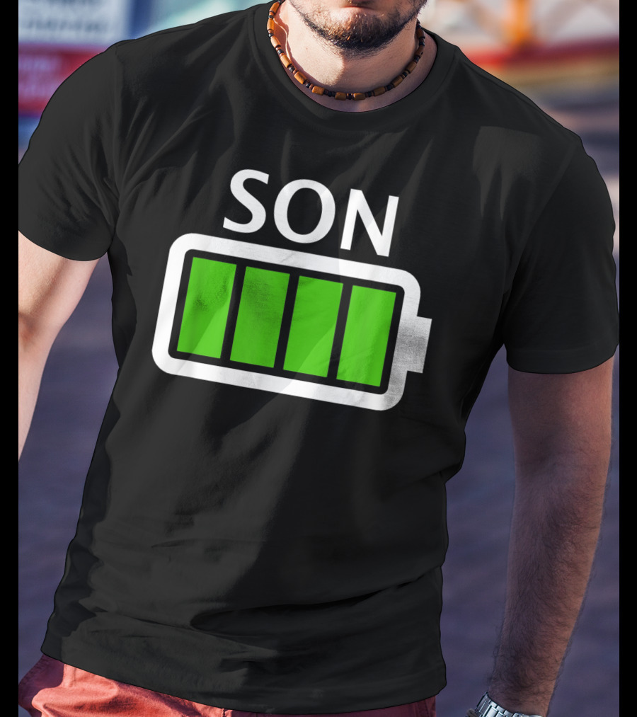 Family Matching Funny Son Fully Charged Battery T-Shirt