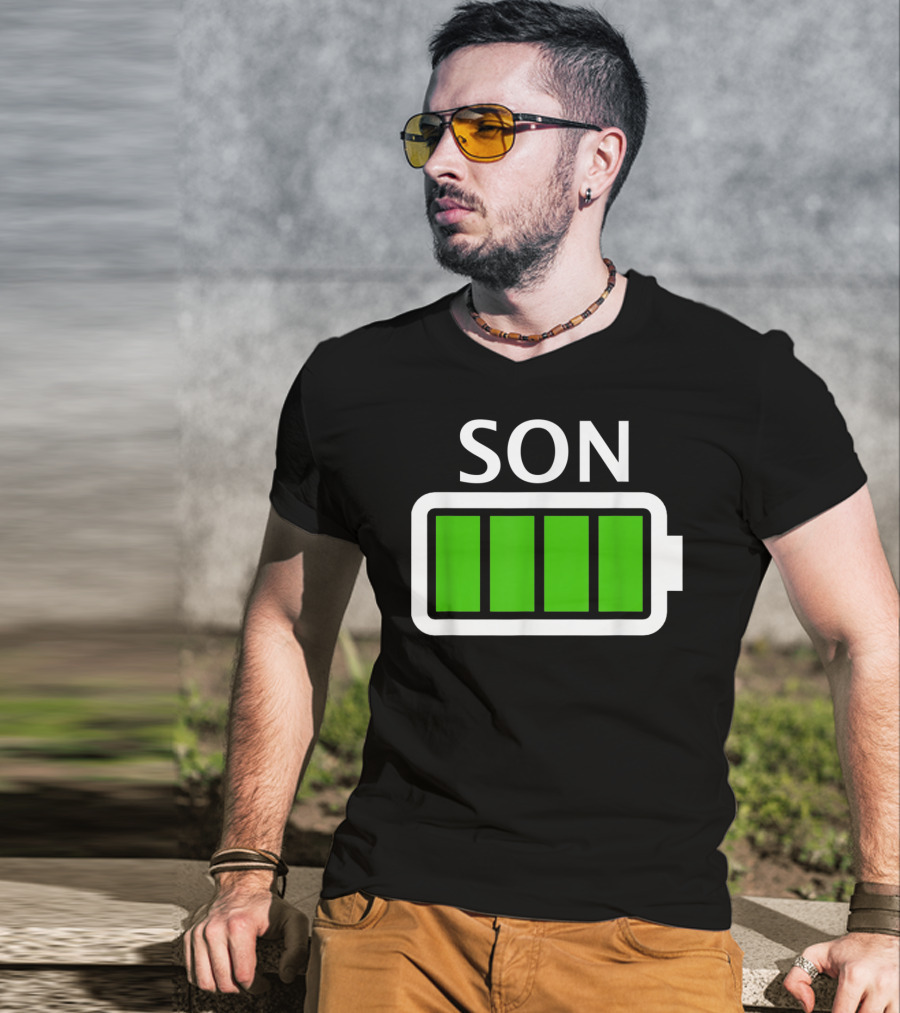 Family Matching Funny Son Fully Charged Battery T-Shirt