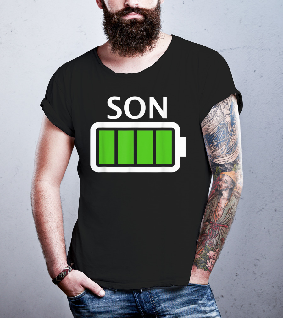 Family Matching Funny Son Fully Charged Battery T-Shirt