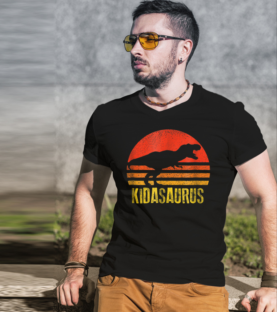 Kidasaurus Dinosaur Silhouette Vintage Sunset T-Shirt