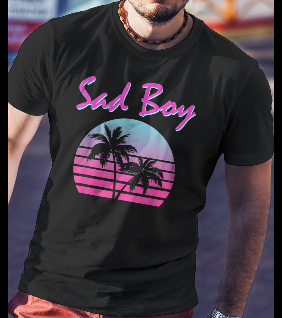 Sad Boy Aesthetic Vaporwave 90s 80s Palm Trees Sunset T-Shirt