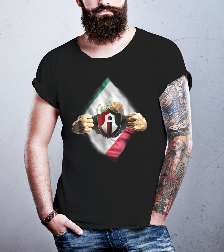 Atlas Heartbeat Love Funny Fan Atlas FC Mexican Flag Emblem T-Shirt