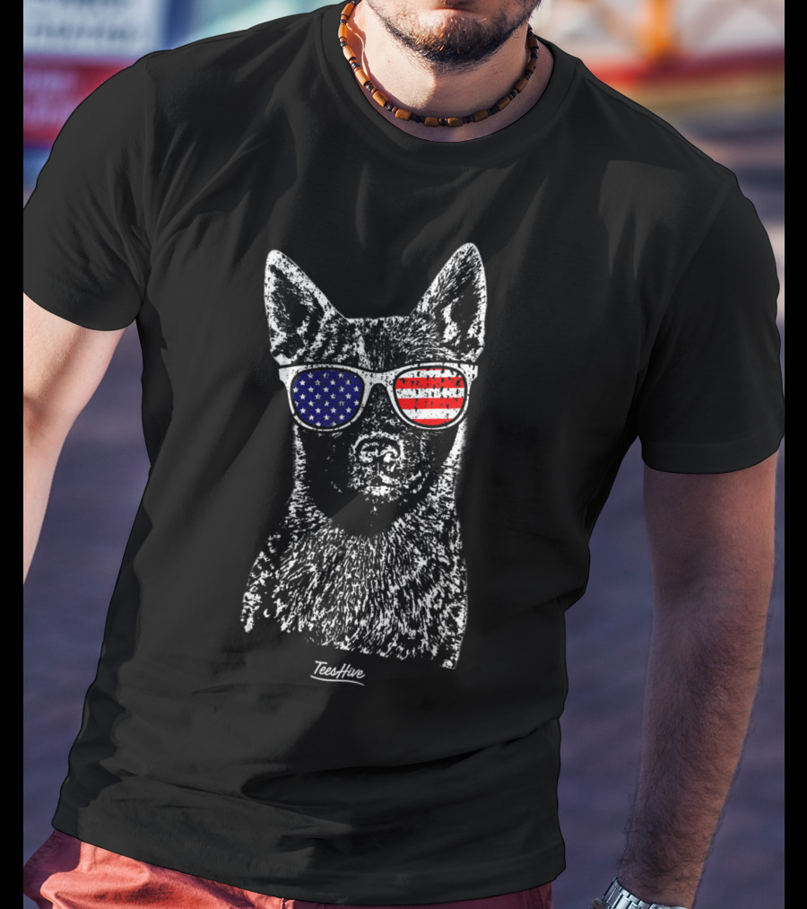Australian Cattle Dog USA Flag Blue Heeler Sunglasses T-Shirt