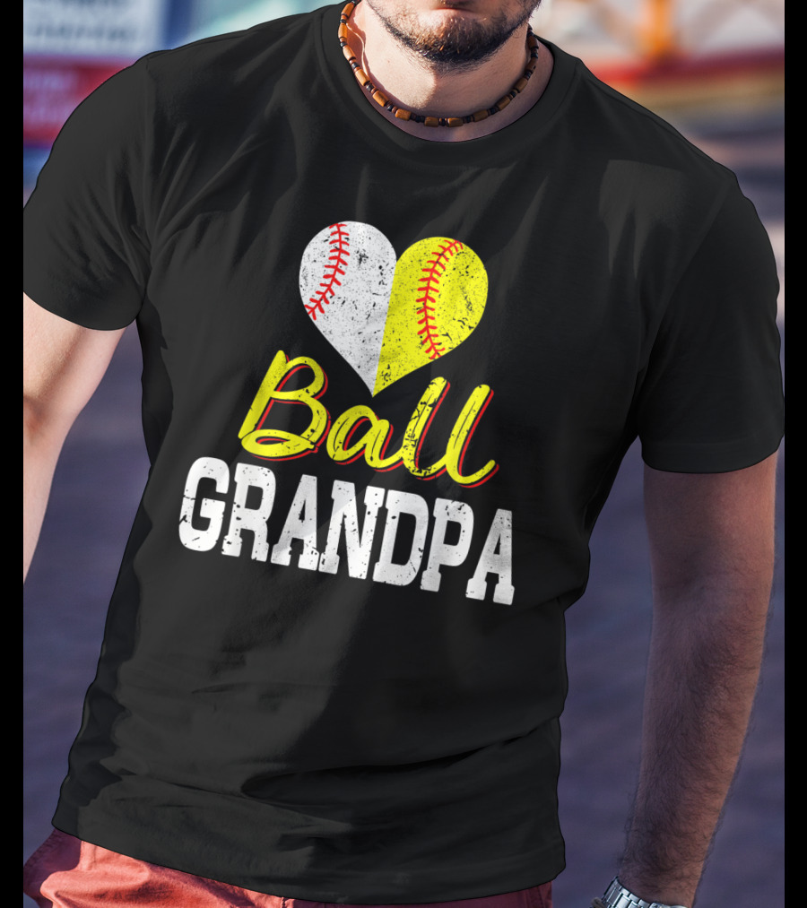Ball Heart Baseball Softball Grandpa T-Shirt