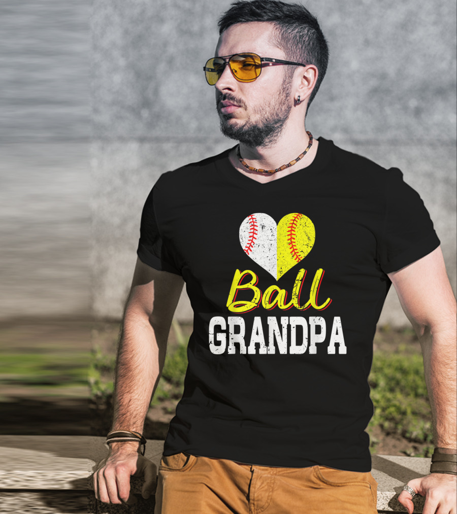 Ball Heart Baseball Softball Grandpa T-Shirt