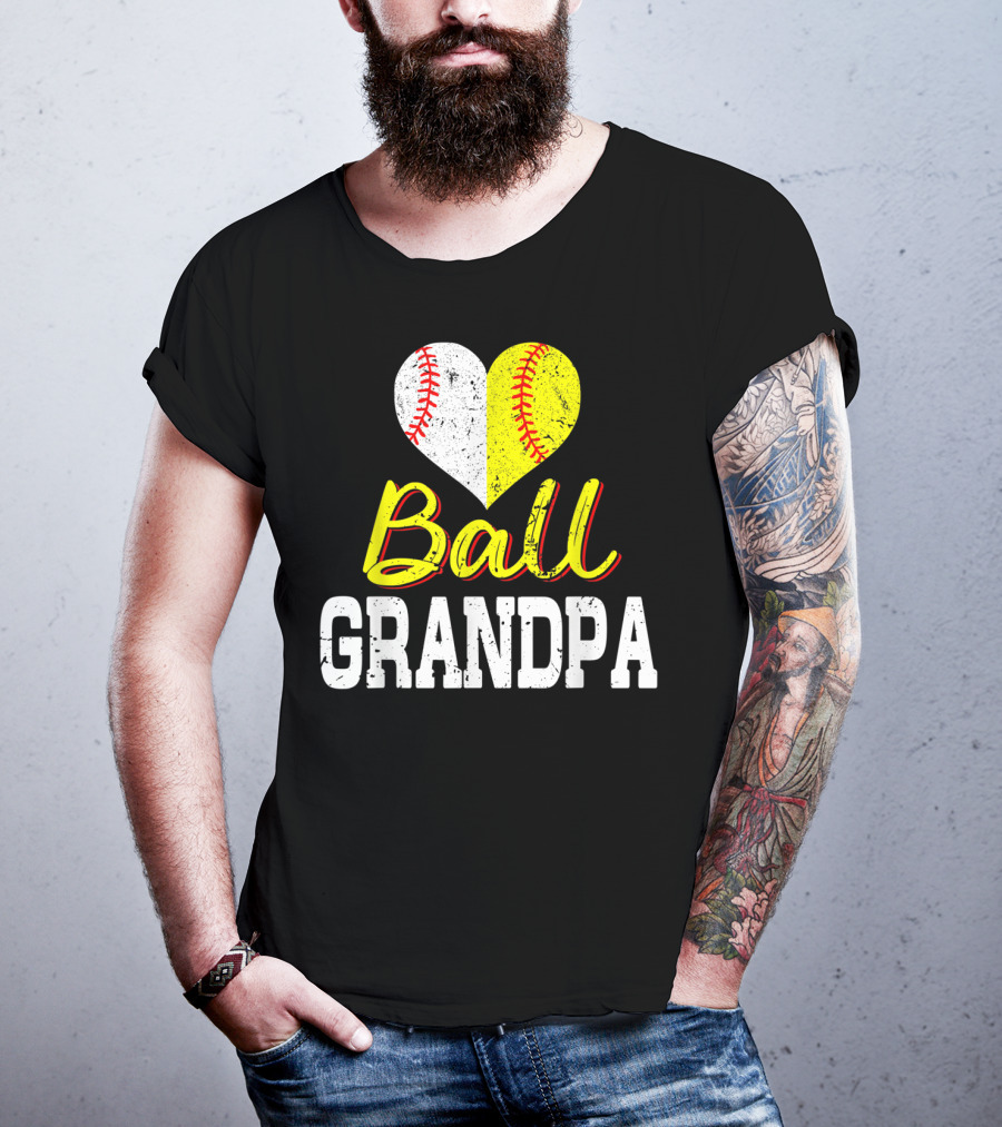 Ball Heart Baseball Softball Grandpa T-Shirt