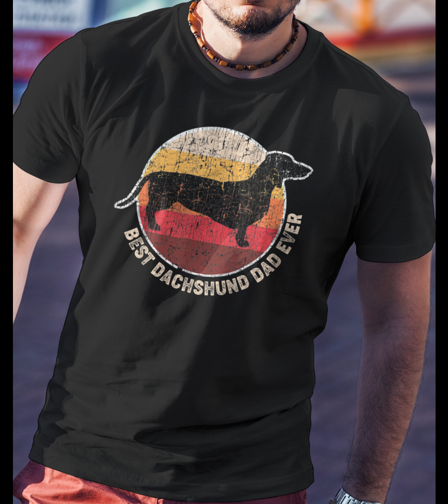 Best Dachshund Dad Ever Retro Silhouette Circle T-Shirt