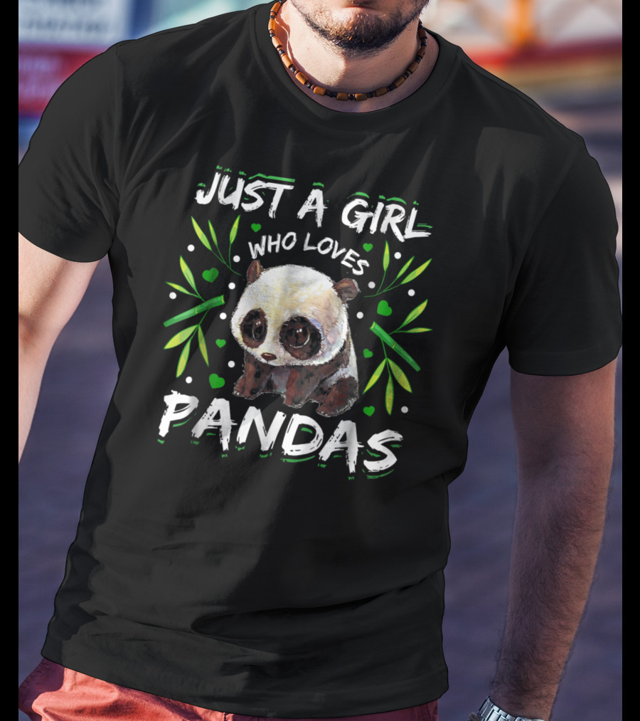 Just A Girl Who Loves Pandas With Hearts And Bamboo Leaves T-Shirt