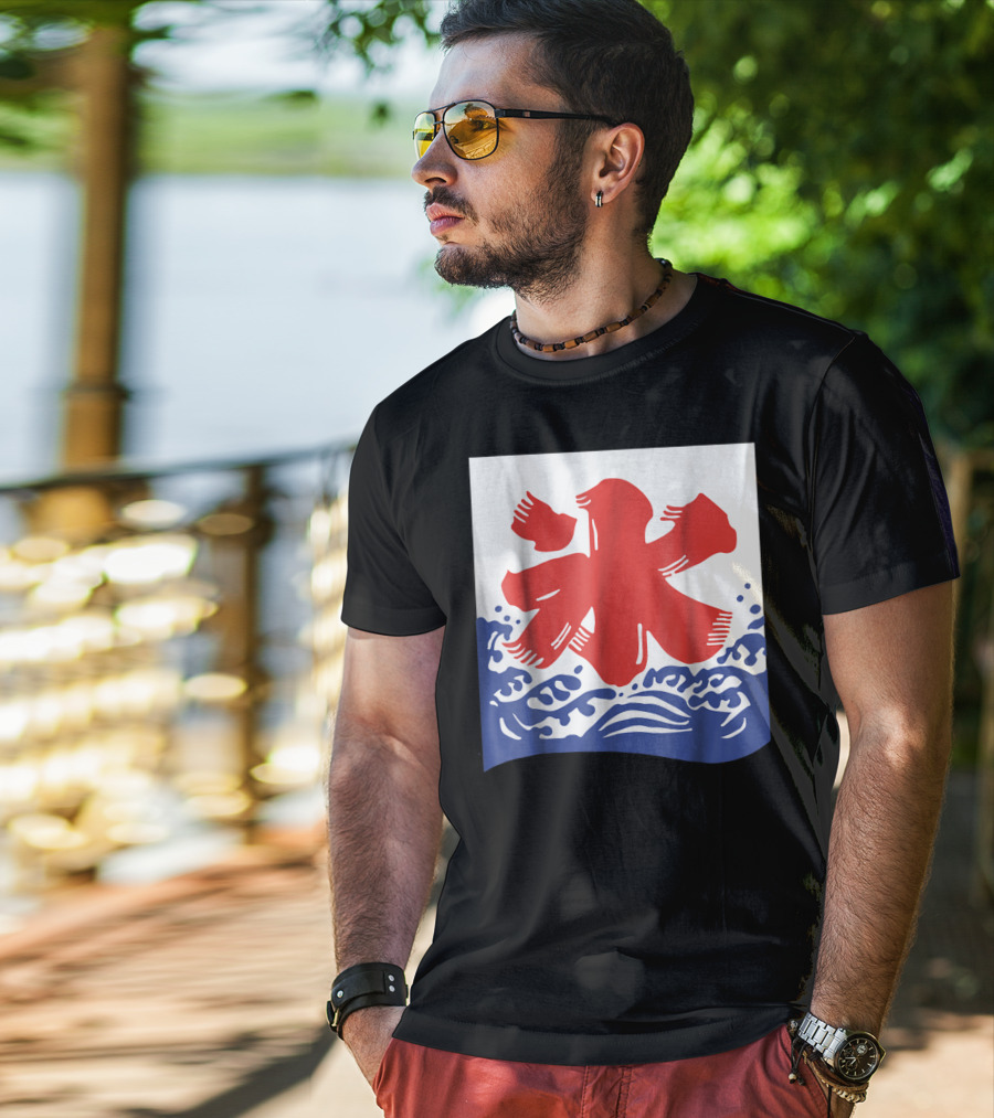 Kakigori Japanese Shaved Ice Kanji Flag With Water Waves T-Shirt