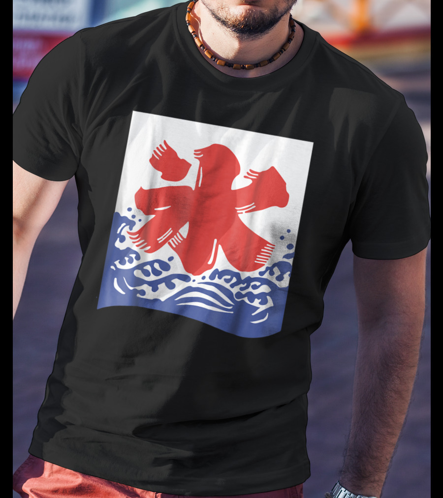Kakigori Japanese Shaved Ice Kanji Flag With Water Waves T-Shirt