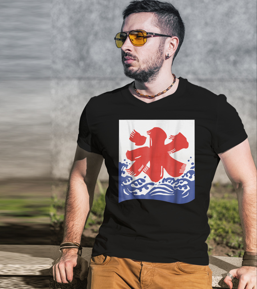 Kakigori Japanese Shaved Ice Kanji Flag With Water Waves T-Shirt