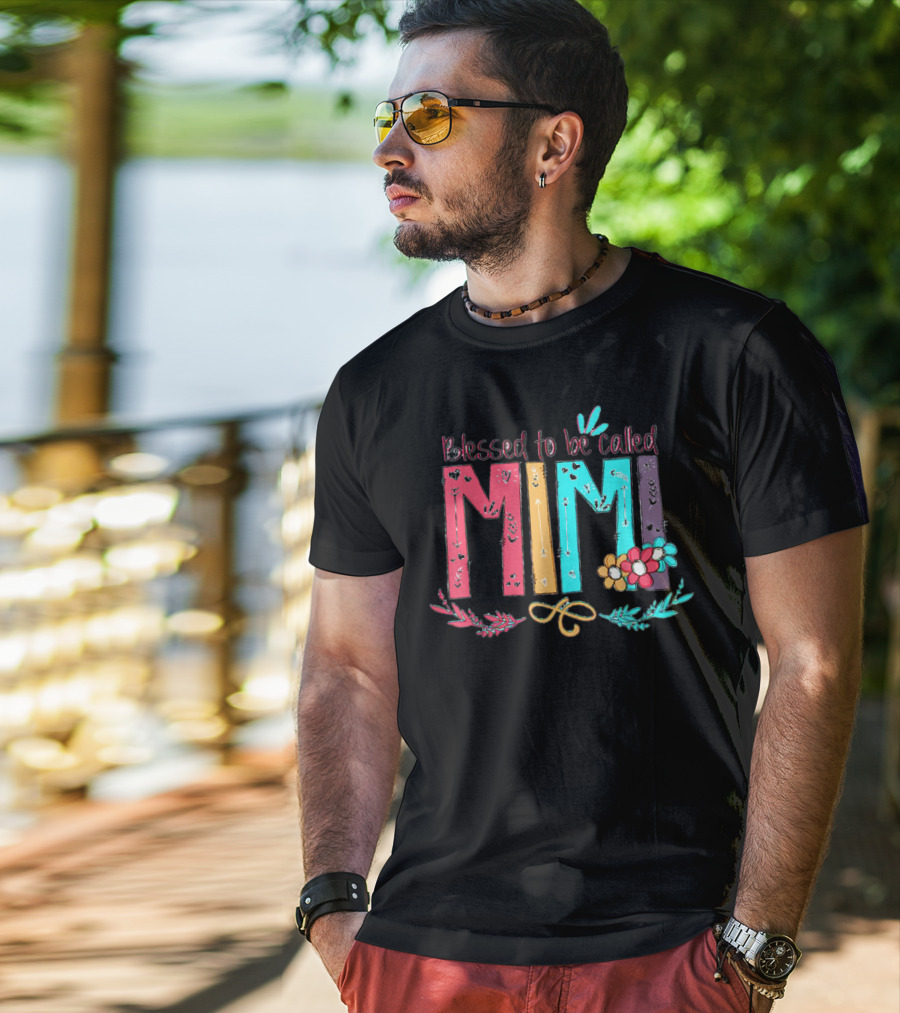 Blessed To Be Called Mimi Colorful Floral Accents T-Shirt