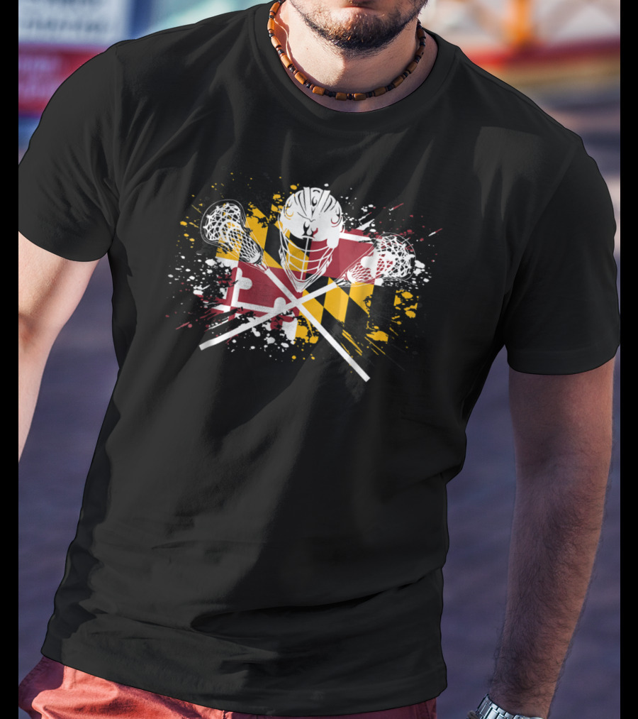Boys Lacrosse Helmet Maryland Flag Crossed LAX Sticks T-Shirt
