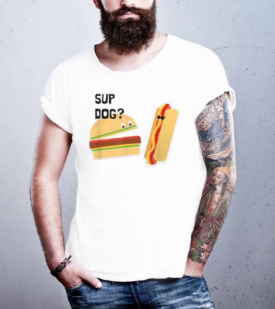 Burger And Hot Dog Sup Dog Funny Conversation T-Shirt