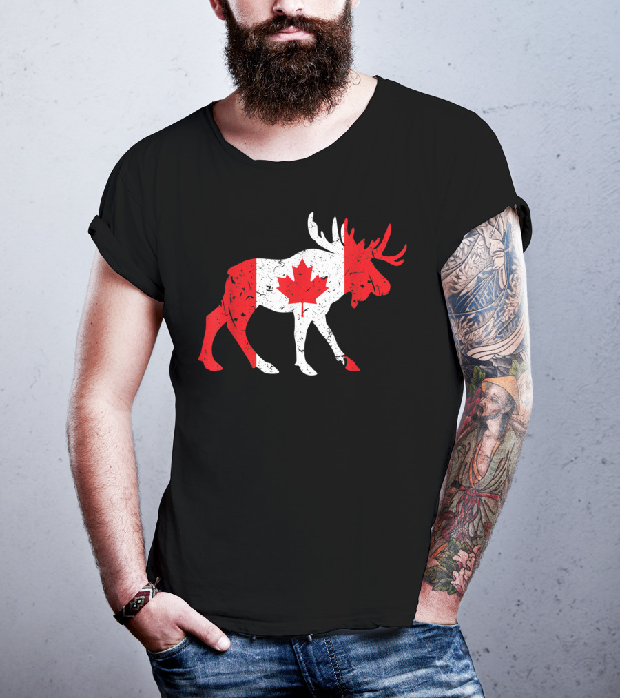 Canada Maple Leaf Moose Canadian Flag Emblem T-Shirt