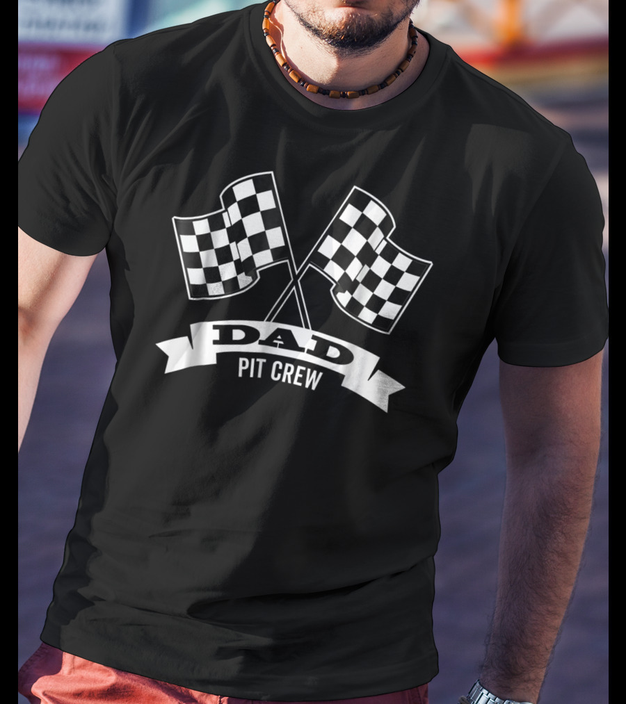 Dad Pit Crew With Checkered Flags For Race Car Enthusiast Parties T-Shirt