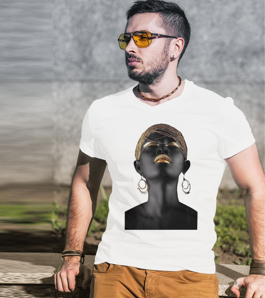 Afrocentric Midnight Queen Regal Gold Embellishments T-Shirt