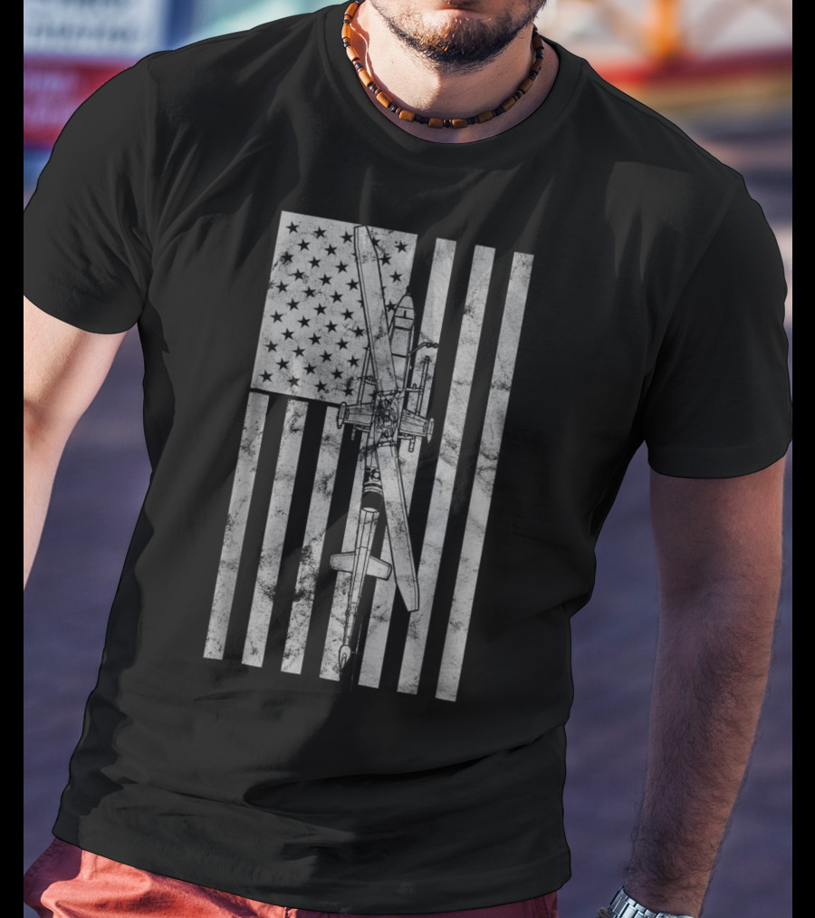 AH 1 Cobra Attack Helicopter American Flag Military Vintage T-Shirt