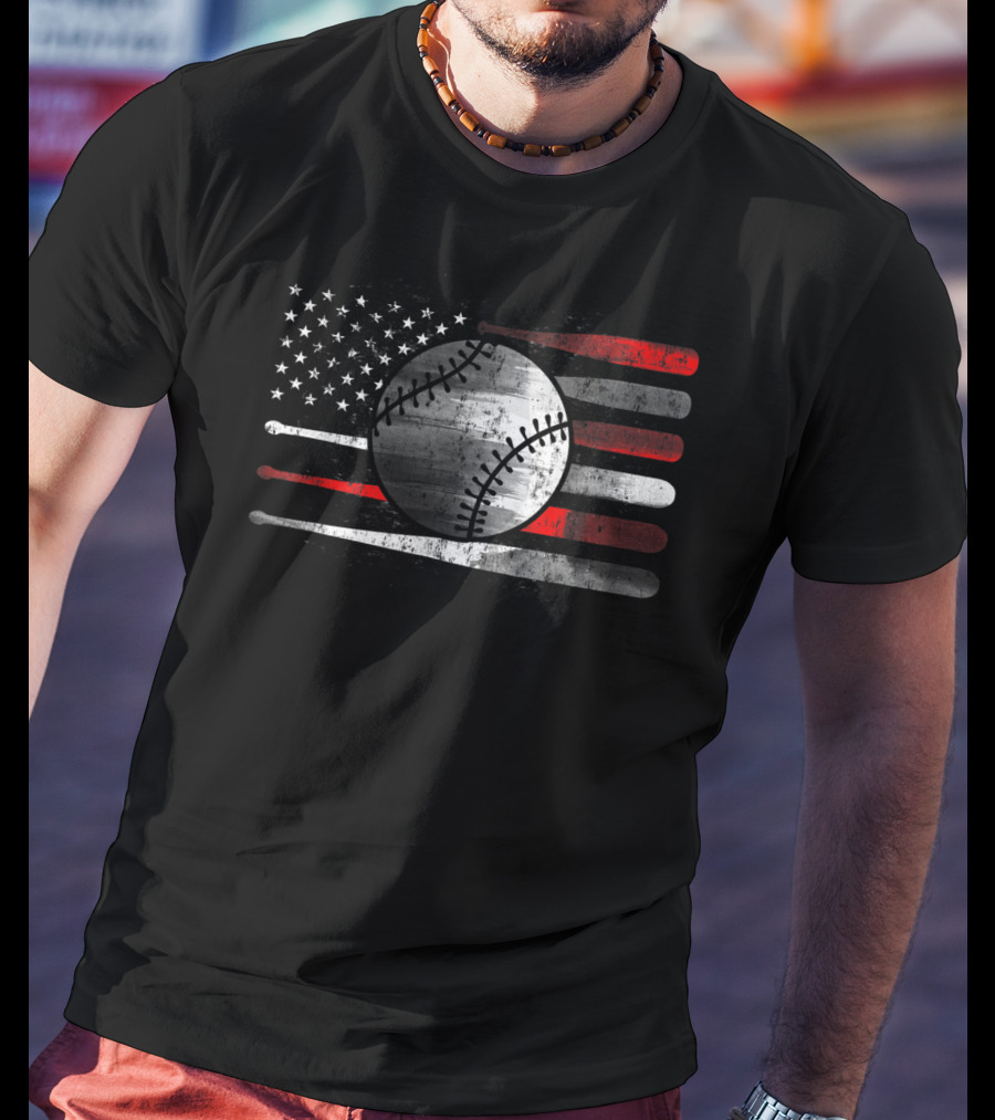 American Flag Baseball Catchers Pitchers League Balls T-Shirt